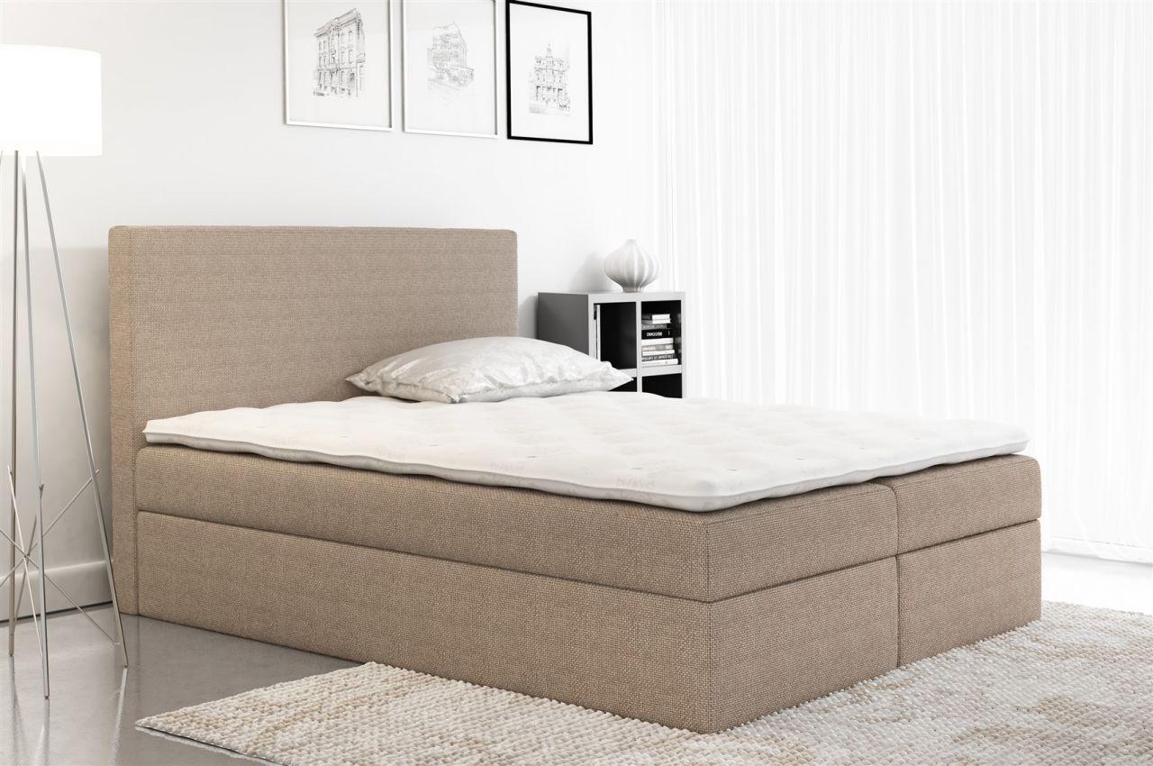 Boxspringbett Schlafzimmerbett KELIS Webstoff Beige 200x200cm