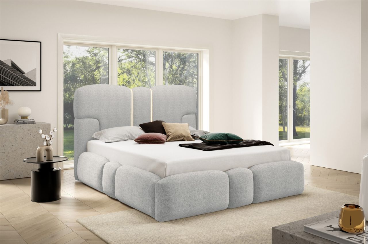 Polsterbett Schlafzimmerbett JORDAN 140x200cm Komplettset in Stoff Doha Hellgrau