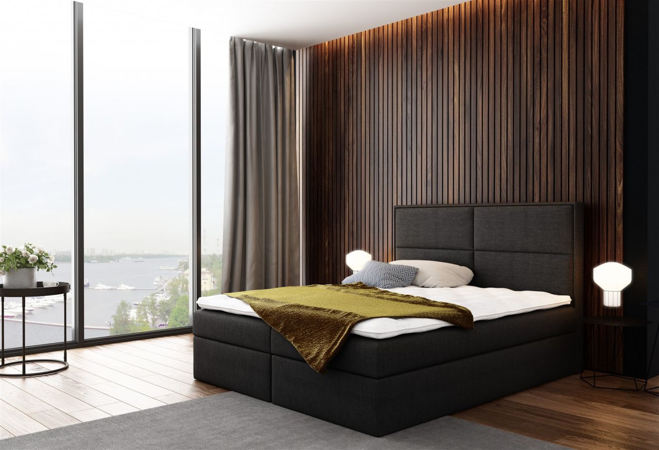 Boxspringbett Bett DERBI Stoff Braun 200x200cm inkl.Bettkasten