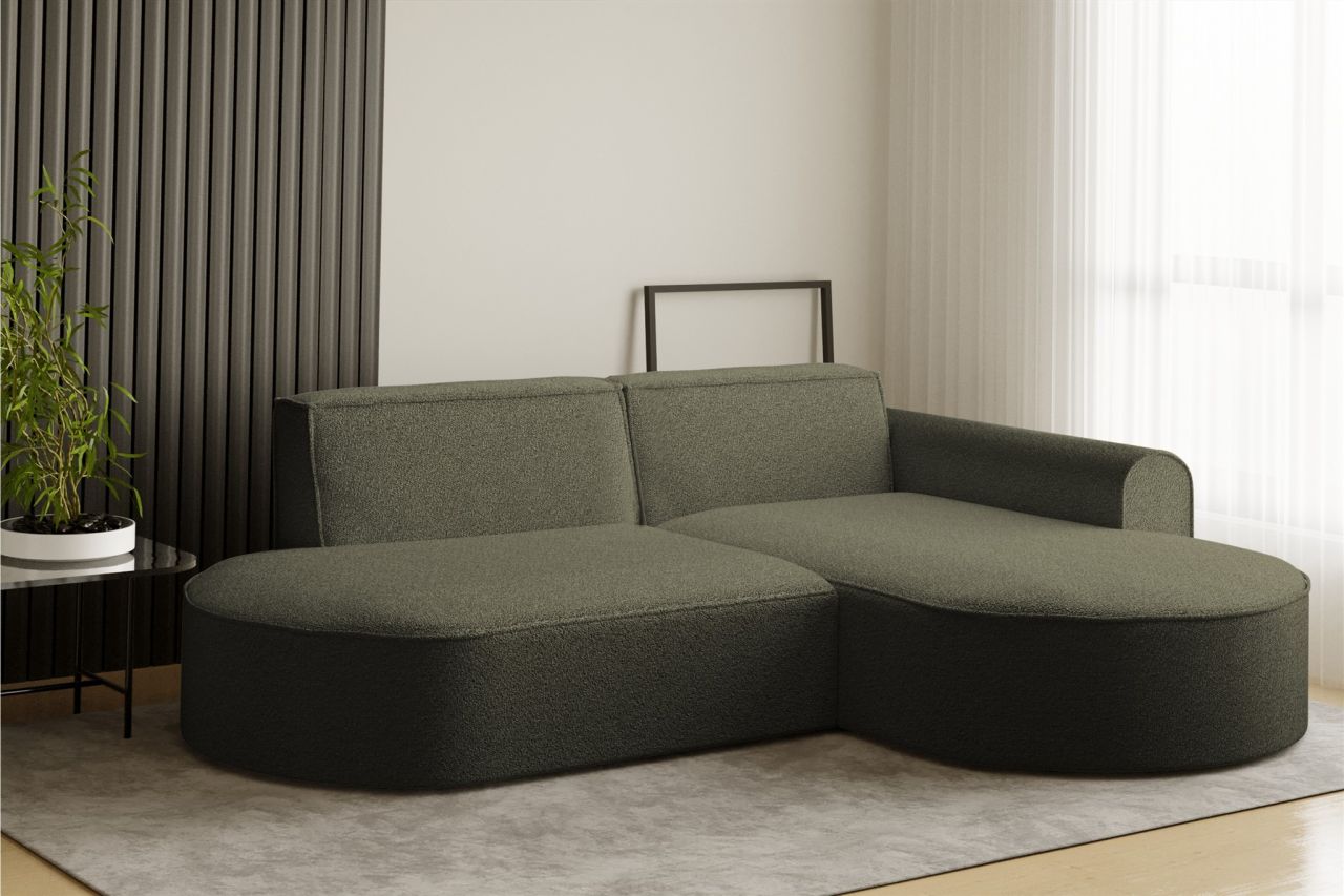 Ecksofa Designersofa BONDY in Stoff Ascot Grün Ottomane Rechts