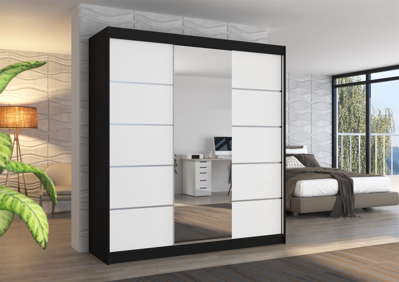 Schiebetürenschrank Schrank VISBY in Schwarz- Weiß 200x215x58 cm