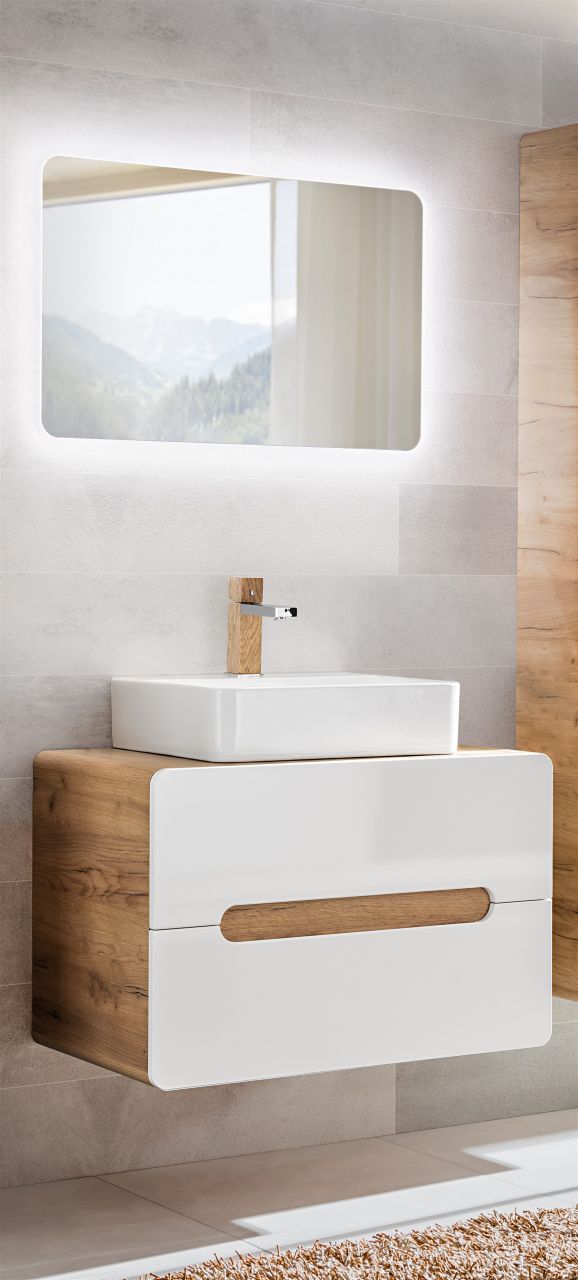 Badmöbel Set 2-tlg Badezimmerset FERMO Weiss 60cm HGL inkl. Waschtisch