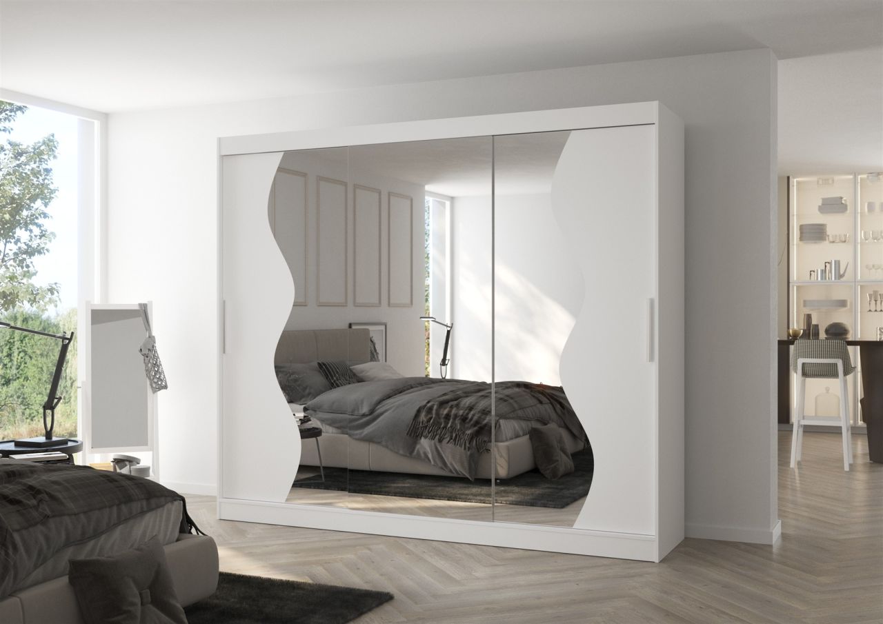 Schiebetürenschrank Schrank Nr.550 in Weiß matt- Spiegel 250x215x58 cm