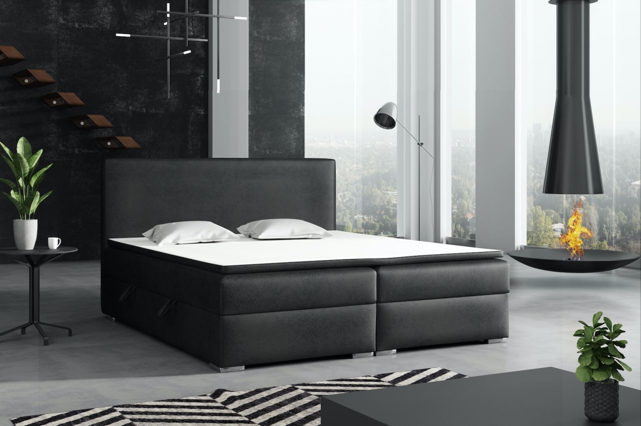 Boxspringbett Schlafzimmerbett DORIAN 160x200cm Vintage Schwarz