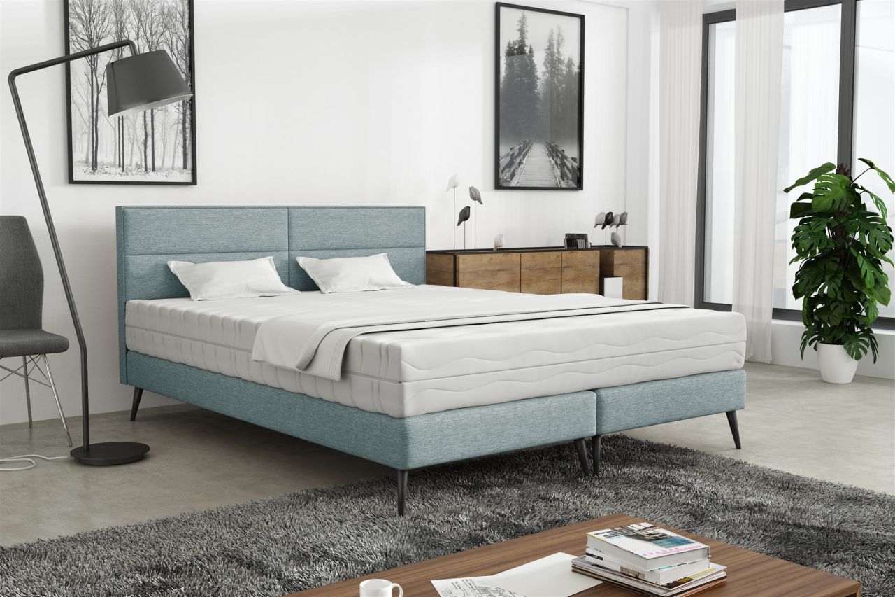 Polsterbett Doppelbett BERGAMO 200x200cm Stoff Gemma Eisblau ohne Matratze