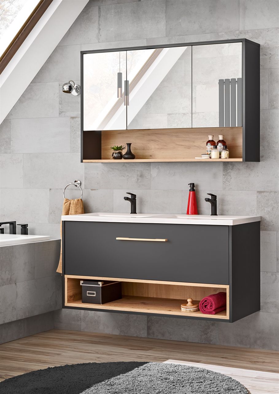 Badmöbel Set 2-tlg BURBON in Graphit inkl.Waschtisch 120 cm