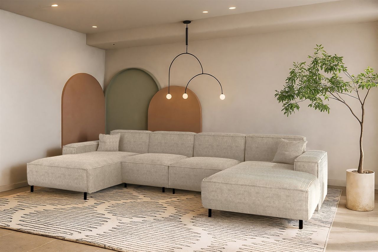 Wohnlandschaft Sofa U-Form GLORIA in Stoff Scala Beige