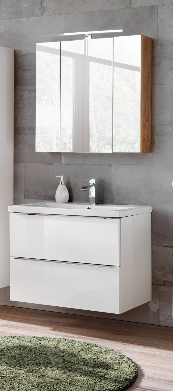 Badmöbel Set 3-tlg Badezimmerset PERUGIA Weiss inkl.Waschbecken 60cm