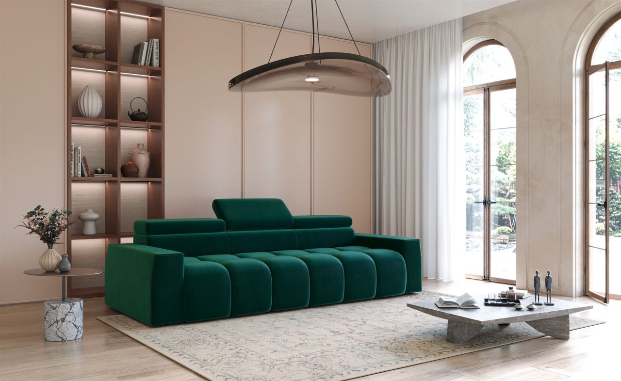 Bigsofa Couchgarnitur DARCY Megasofa in Stoff Salvador Flaschengrün