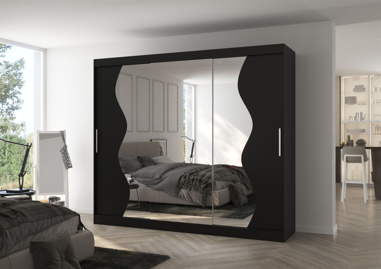 Schiebetürenschrank Schrank Nr.550 in Schwarz matt- Spiegel 250x215x58 cm