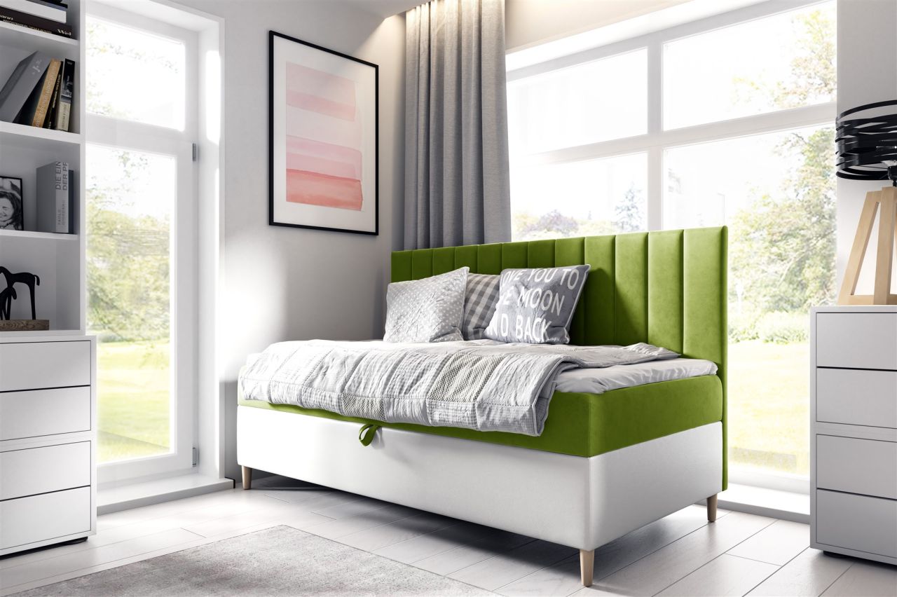 Boxspringbett Gästebett Kinderbett HELVI Nr.2 90x200cm Weiss-Grün