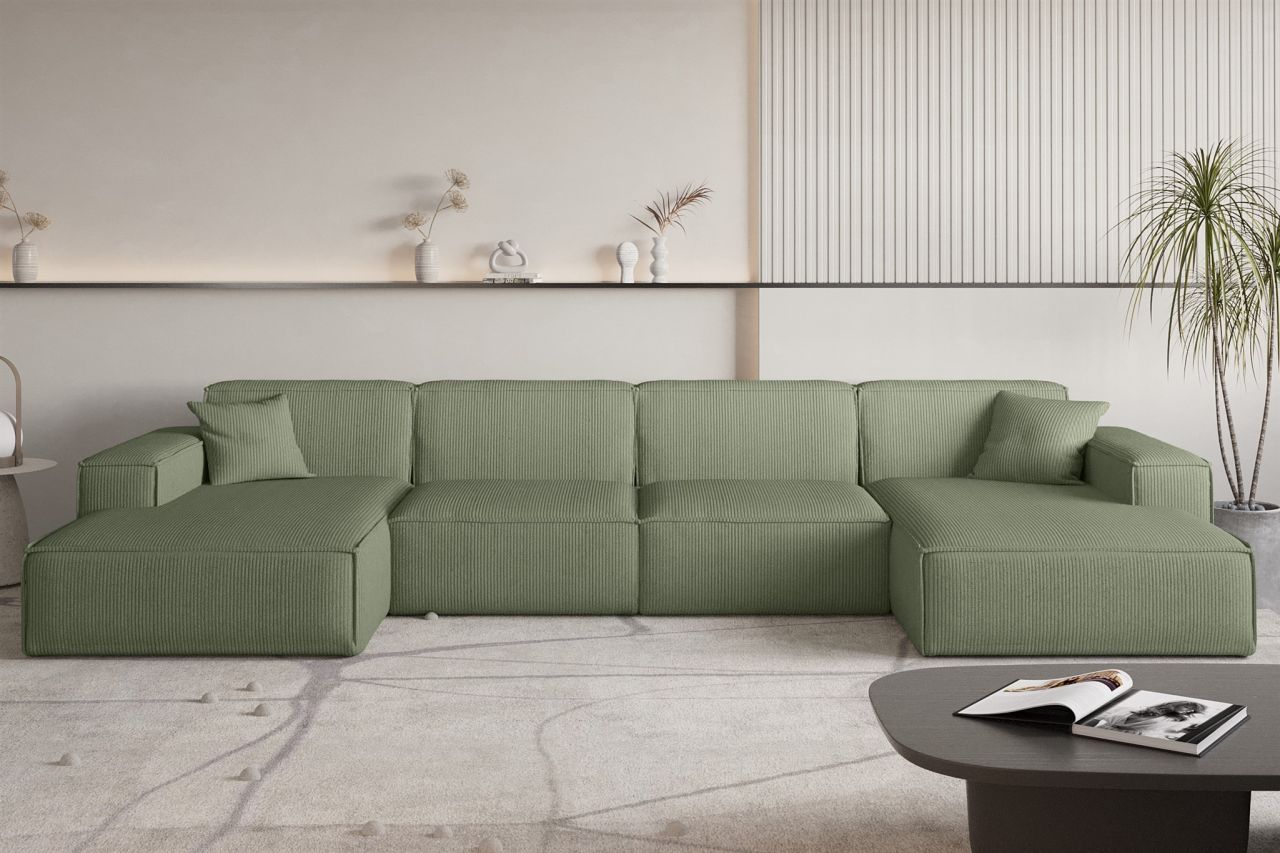 Wohnlandschaft Sofa U-Form CELES PREMIUM in Stoff Scala Forest