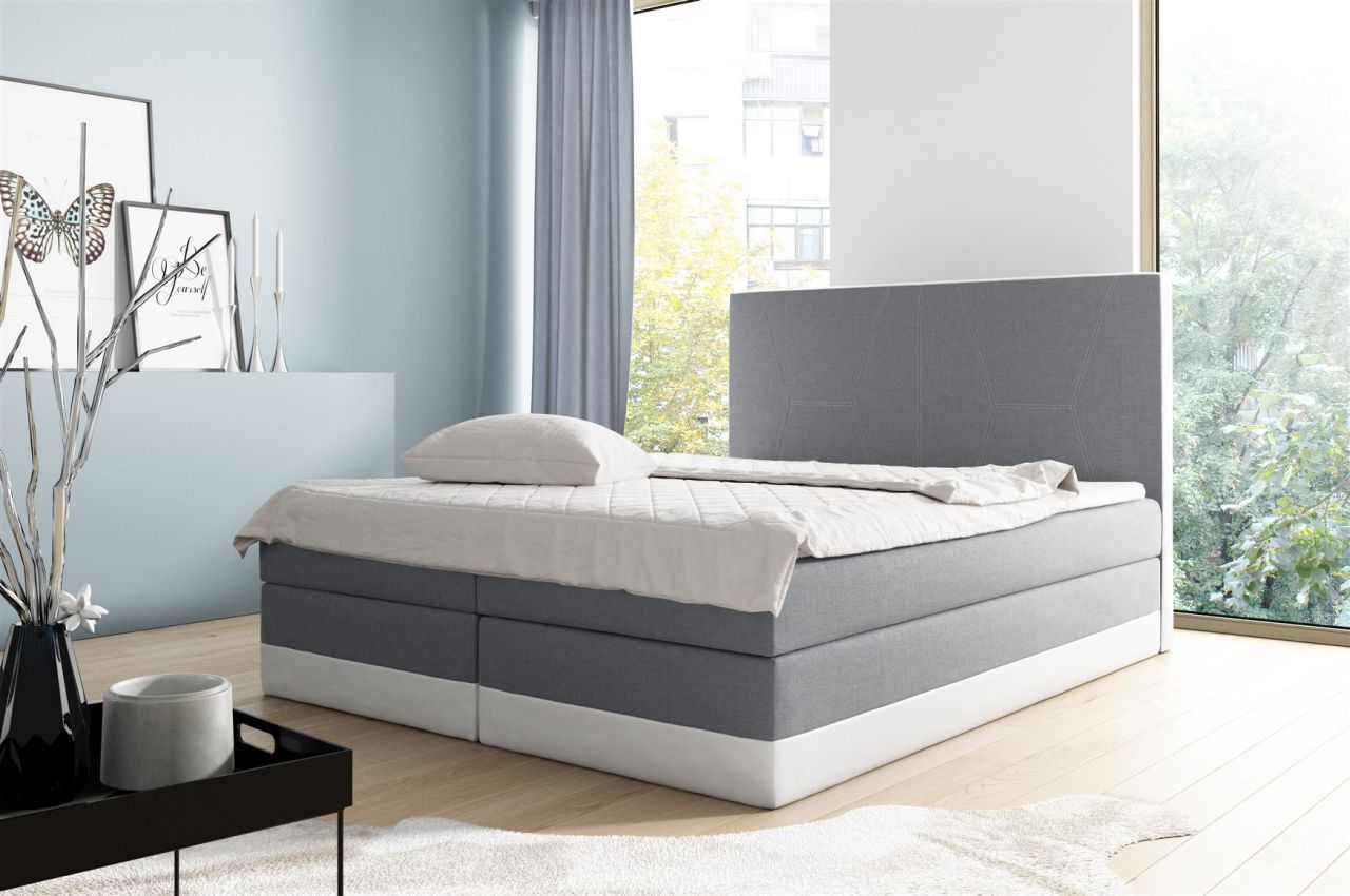 Boxspringbett Schlafzimmerbett VELARO 120x200cm Grau- Weiss