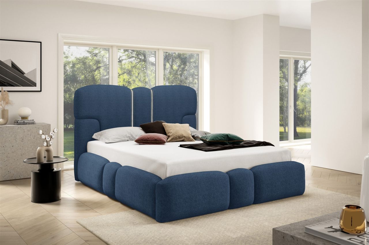 Polsterbett Schlafzimmerbett JORDAN 160x200cm Komplettset in Stoff Doha Blau