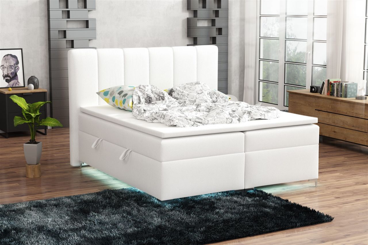 Boxspringbett Schlafzimmerbett ANGEL 160x200cm inkl.Bettkasten/ LED