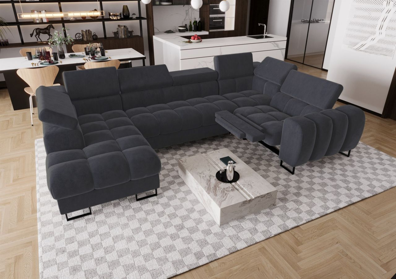 Wohnlandschaft Schlafsofa BASTIEN RELAX in Stoff Terra Graphit Ottomane Links