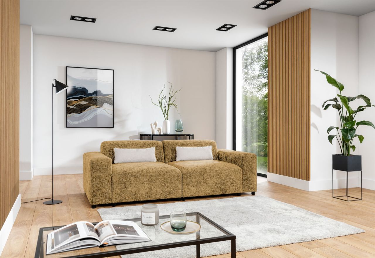 Sofa Designersofa ROMY 2-Sitzer in Stoff Enjoy Me Honiggelb