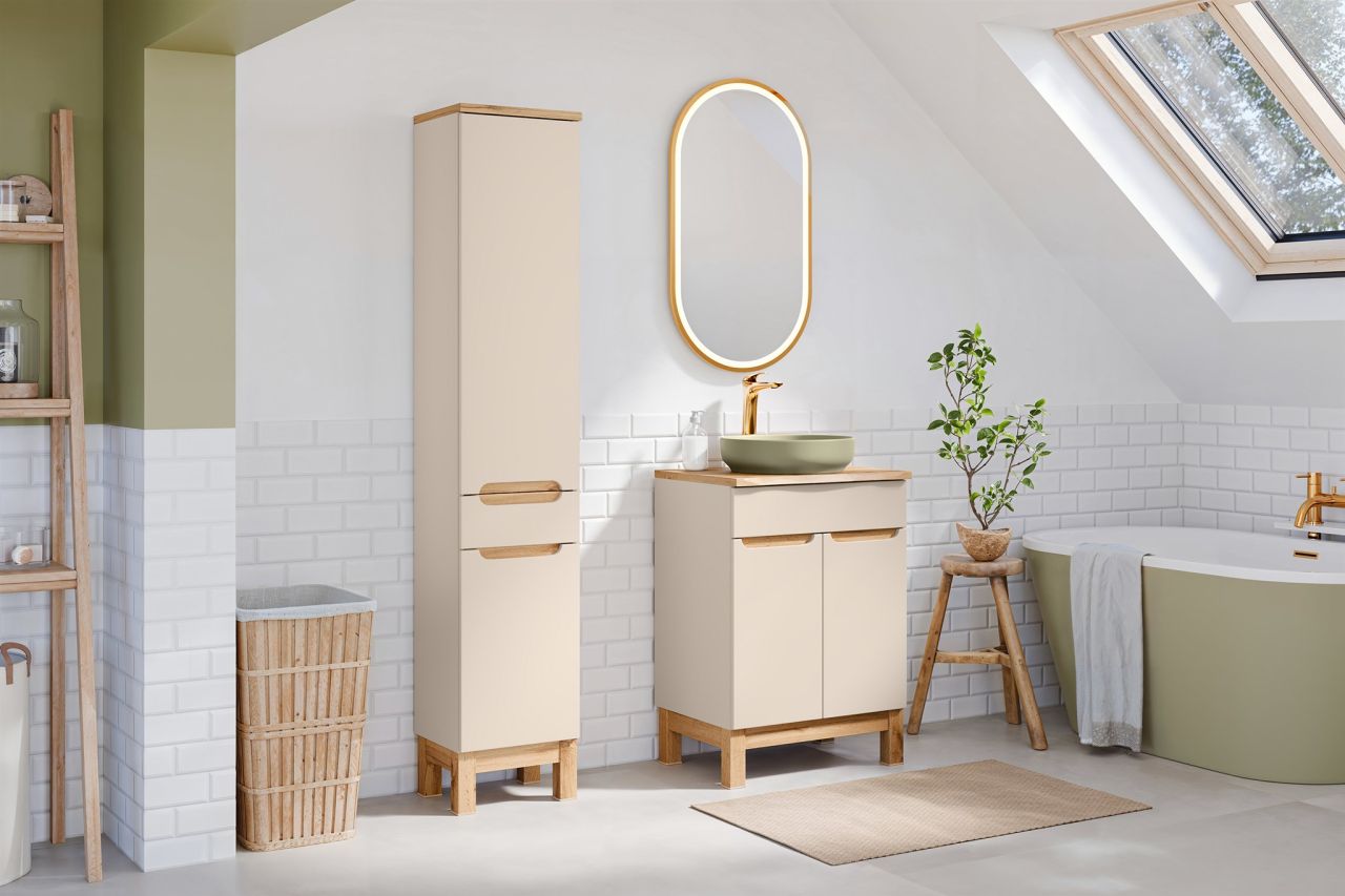 Badmöbel Set 3-tlg Badezimmerset DEVI Cashmere Spiegel ohne Waschtisch