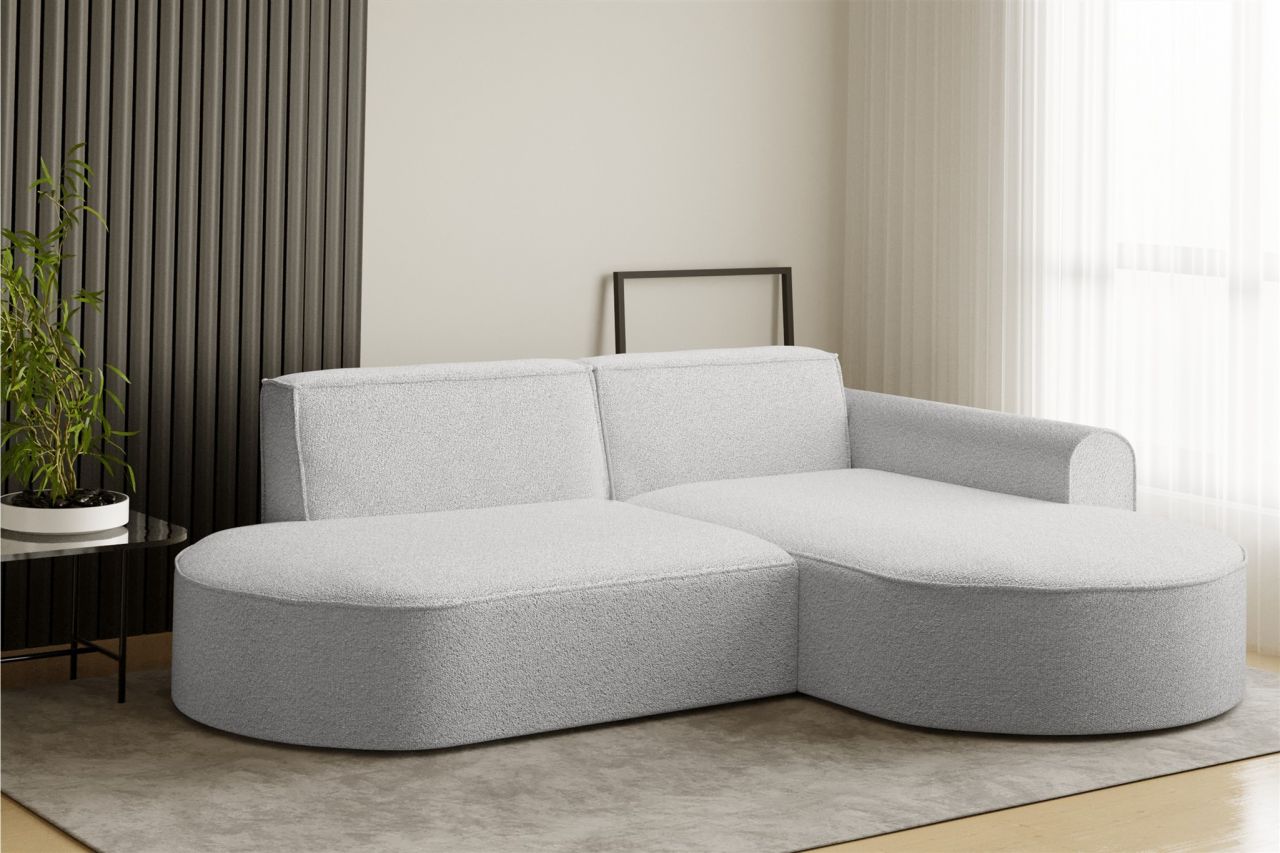 Ecksofa Designersofa BONDY in Stoff Ascot Grau Ottomane Rechts