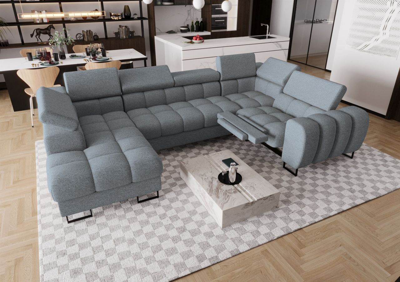 Wohnlandschaft Schlafsofa BASTIEN RELAX in Stoff Aragon Grau Ottomane Links