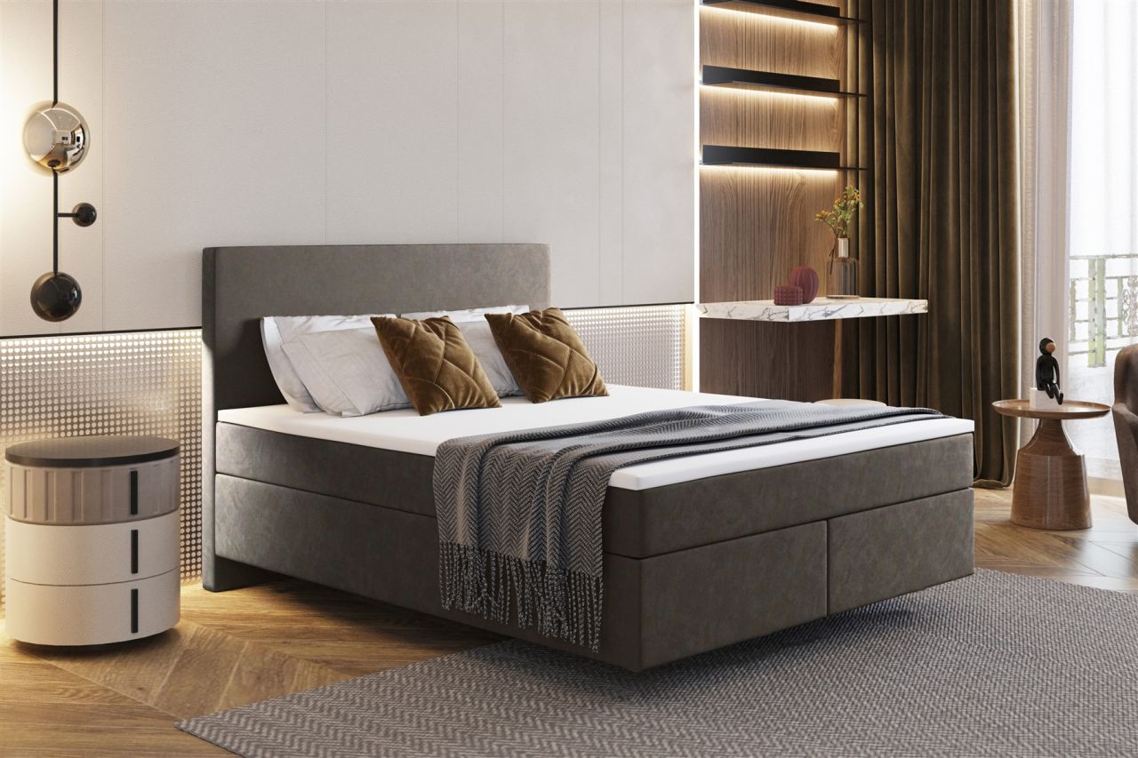 Boxspringbett Schlafzimmerbett ROCIO Nr.5 Premium 200x200cm in Stoff Braun