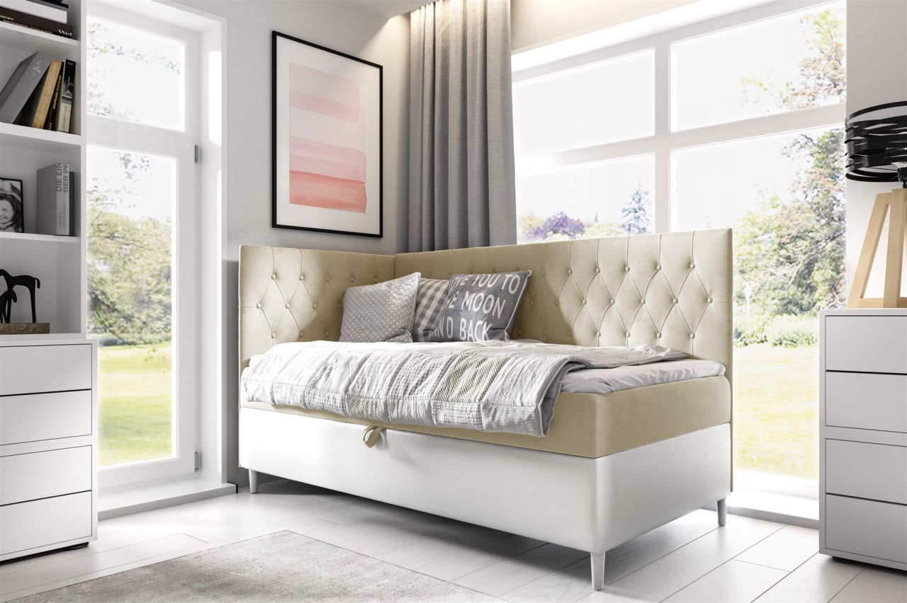 Boxspringbett Gästebett Kinderbett FINJA Nr.3 80x200cm Weiss-Beige Seite Links