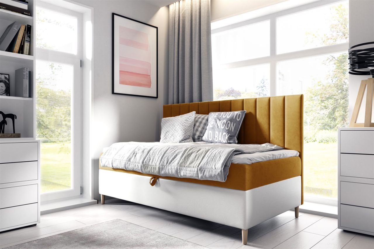 Boxspringbett Gästebett Kinderbett HELVI Nr.2 90x200cm Weiss-Gelb