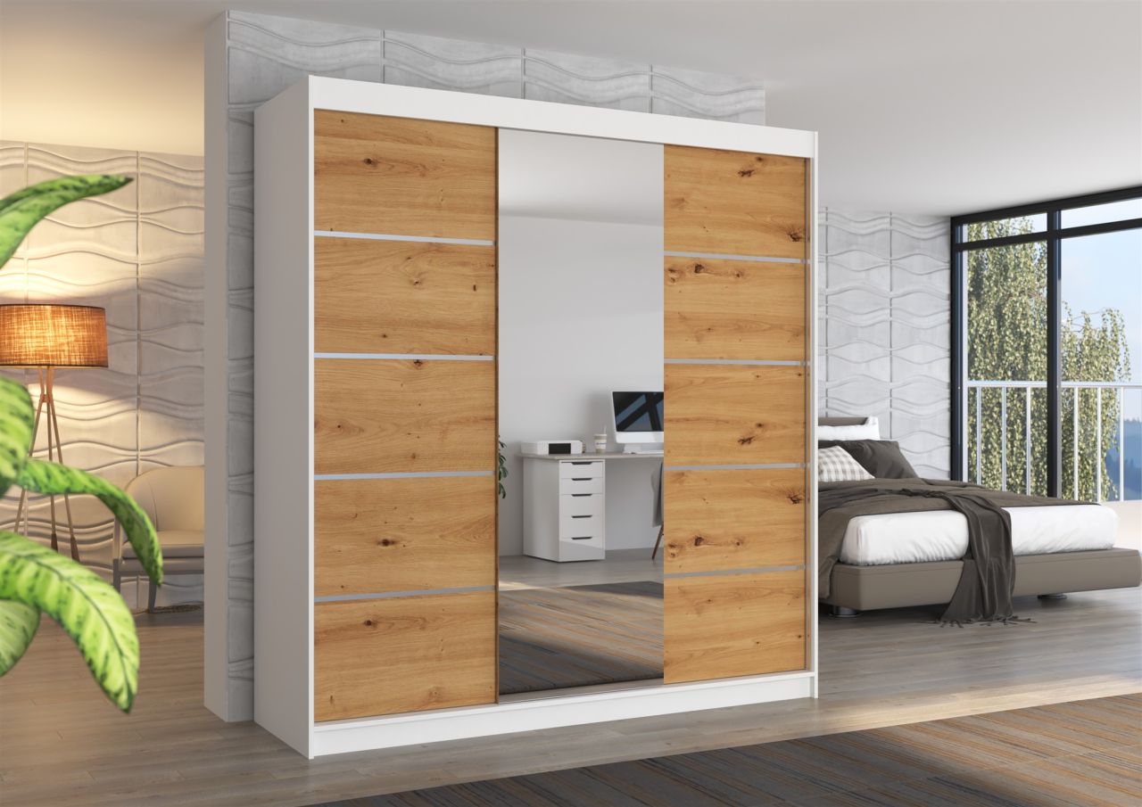 Schiebetürenschrank Schrank VISBY in Weiß- Artisan Eiche 200x215x58 cm