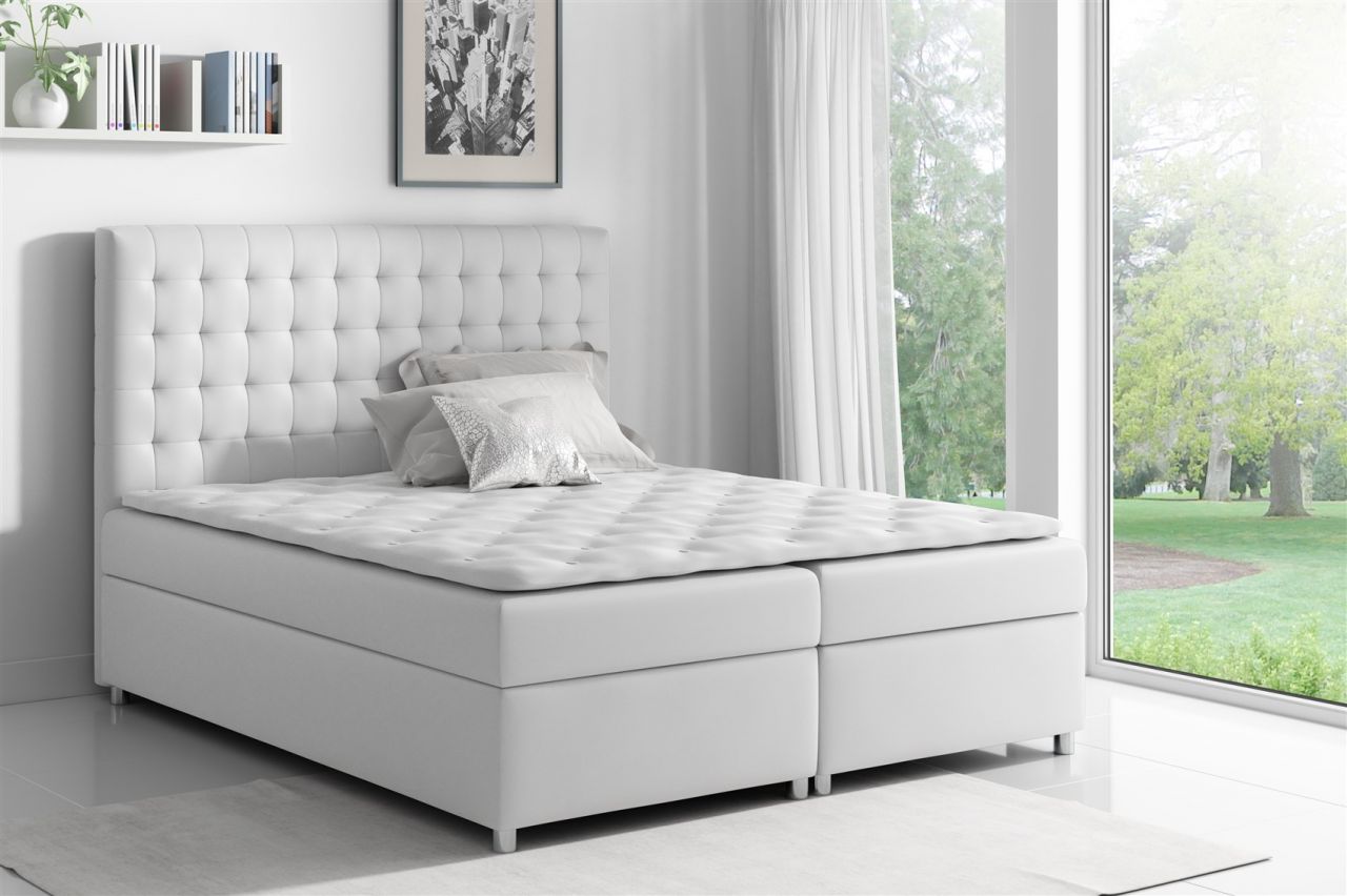 Boxspringbett Schlafzimmerbett CARIN Kunstleder Weiss 200x200cm