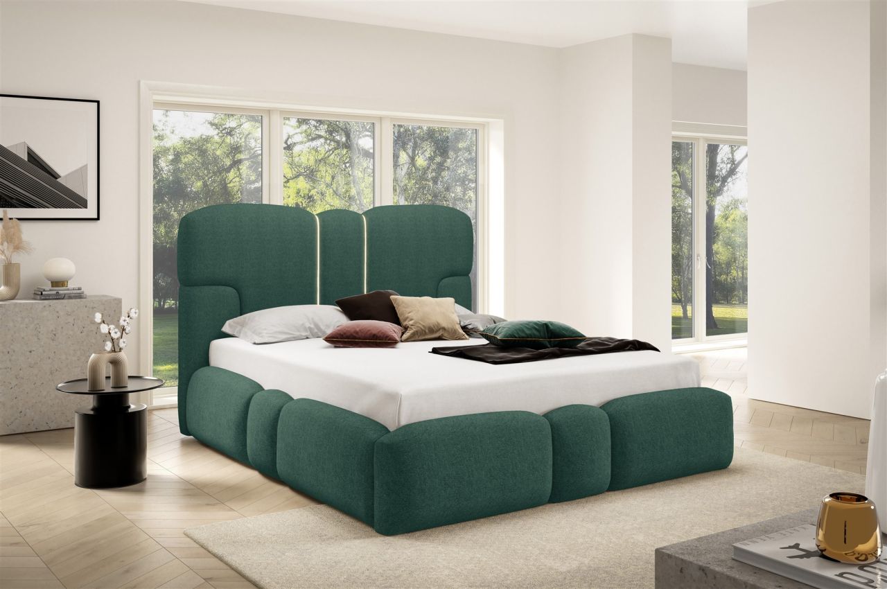 Polsterbett Schlafzimmerbett JORDAN 120x200cm in Stoff Doha Meeresgrün