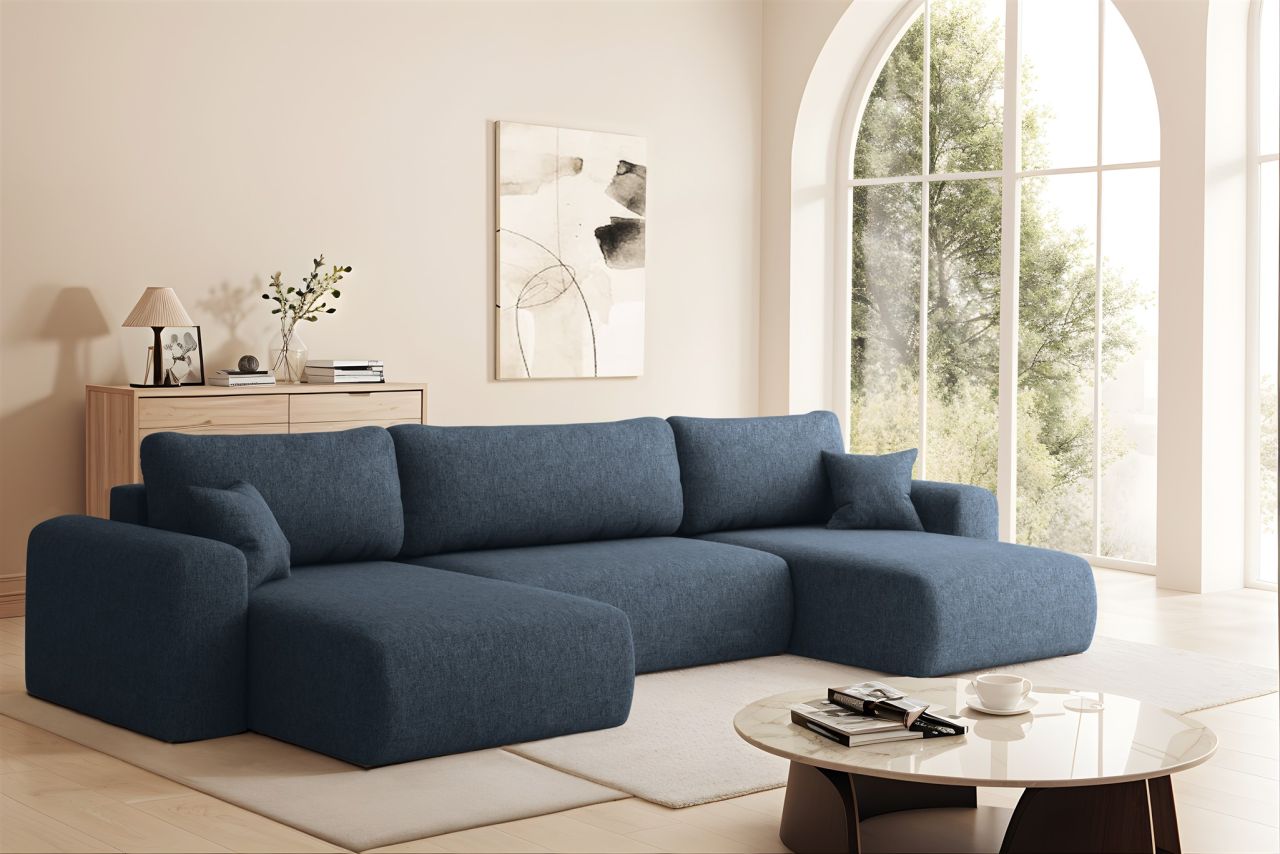 Wohnlandschaft Sofa mit Schlaffunktion FLORA Stoff Verita Dunkelblau