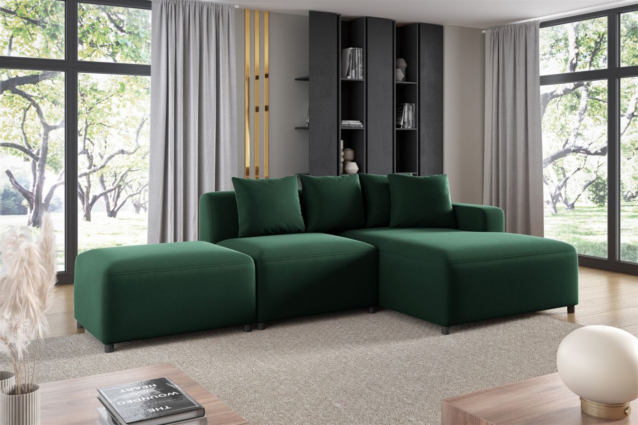 Ecksofa Designersofa MEGAN XS inkl. Hocker Stoff Salvador Dunkelgrün Ottomane...