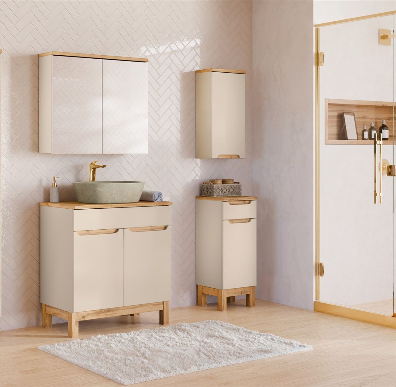 Badmöbel Set 5-tlg Badezimmerset DEVI Cashmere inkl. Waschtisch 50 cm