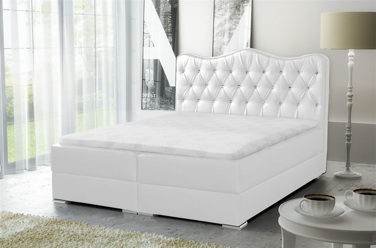 Boxspringbett Schlafzimmerbett SULTAN Kunstleder Weiss 220x200cm