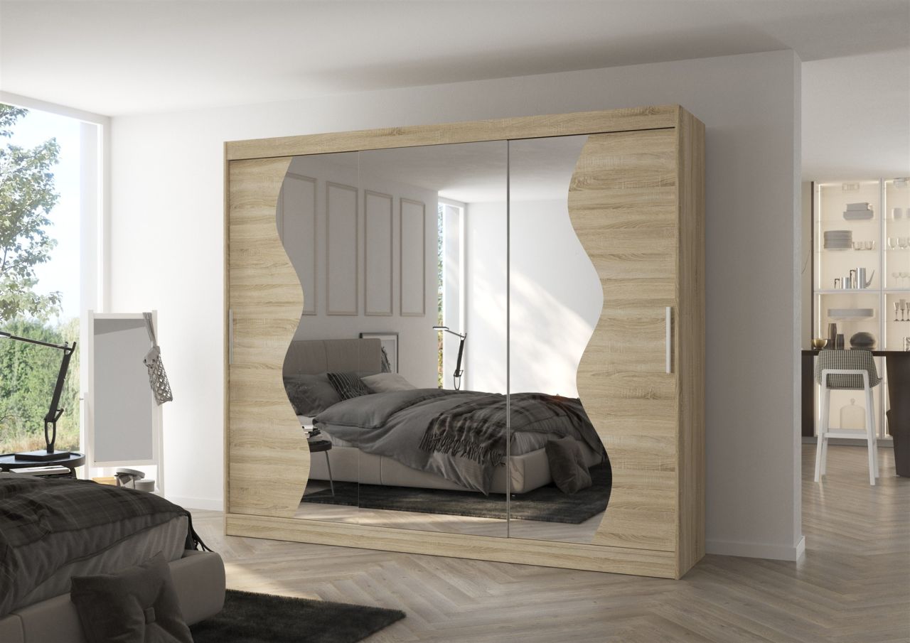 Schiebetürenschrank Schrank Nr.550 in Sonoma matt- Spiegel 250x215x58 cm