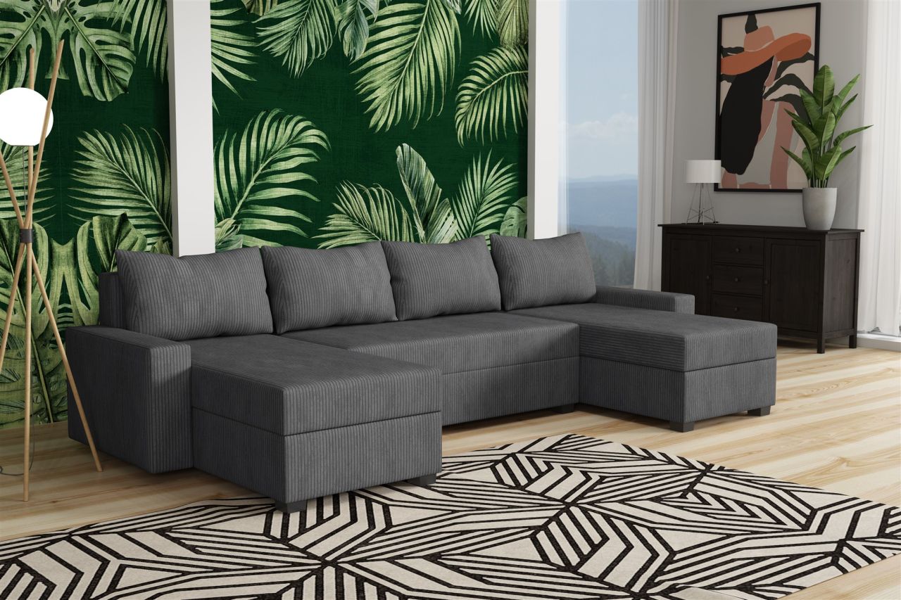 Wohnlandschaft Schlafsofa Sofa AGNETA LUX Stoff Lincoln Dunkelgrau