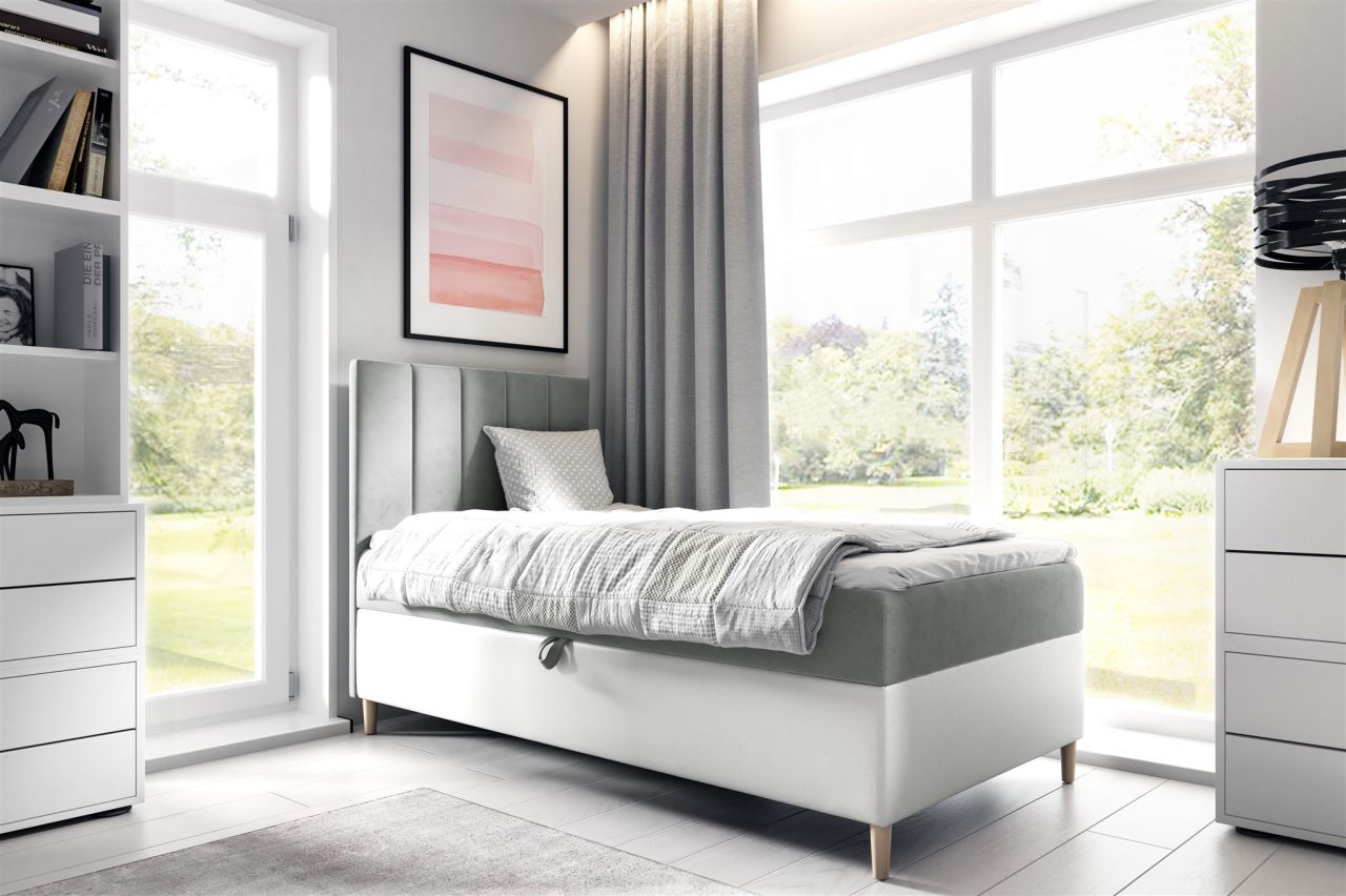 Boxspringbett Gästebett Kinderbett HELVI Nr.1 80x200cm Weiss-Grau