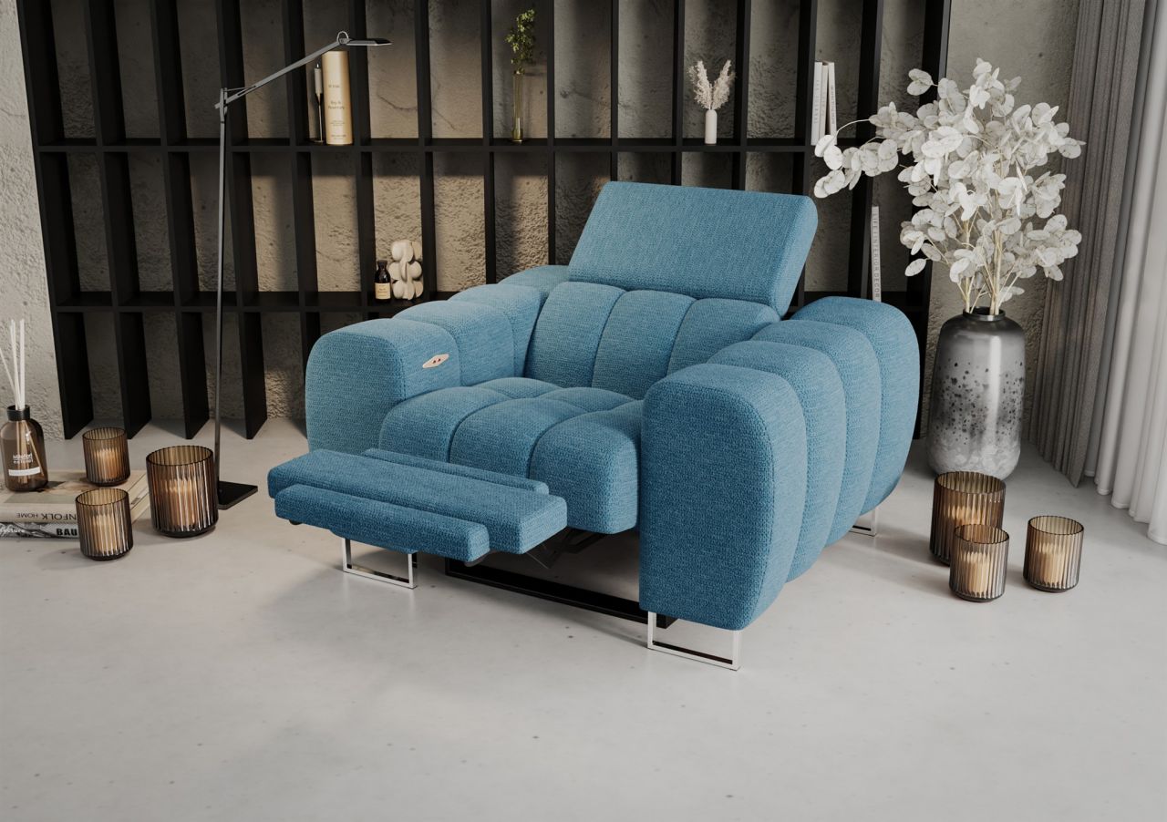 Sessel mit Relaxfunktion BASTIEN RELAX in Stoff Aragon Blau