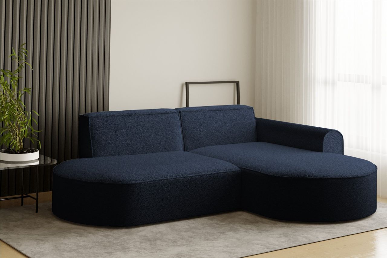 Ecksofa Designersofa BONDY in Stoff Ascot Dunkelblau Ottomane Rechts
