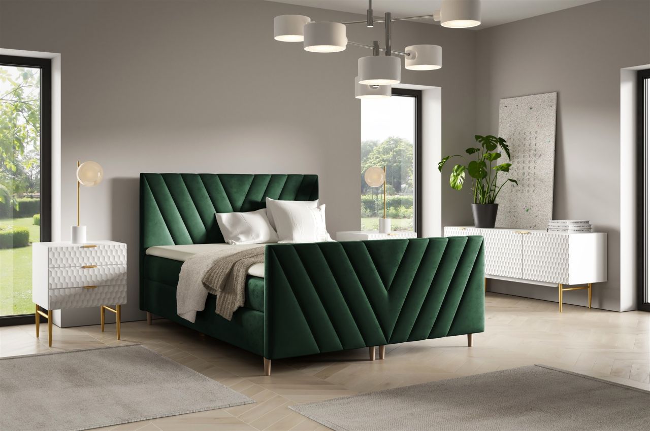 Boxspringbett Schlafzimmerbett CARLITO PREMIUM 180x220cm Stoff Fresh Flaschen...