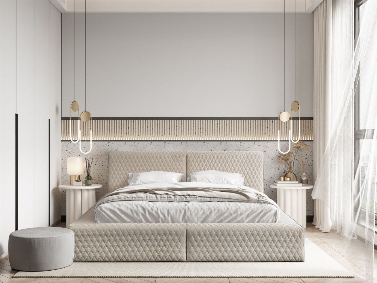 Polsterbett Doppelbett JORDAN 160x200cm in Stoff Boston Beige