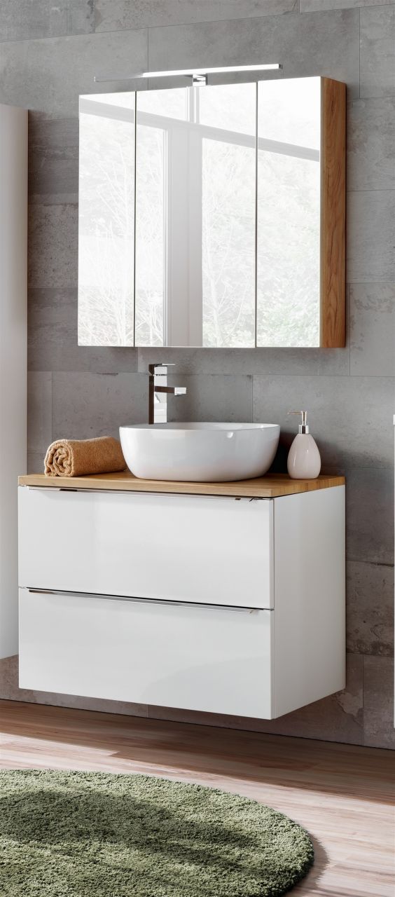 Badmöbel Set 4-tlg Badezimmerset PERUGIA Weiss inkl.Waschbecken 60cm