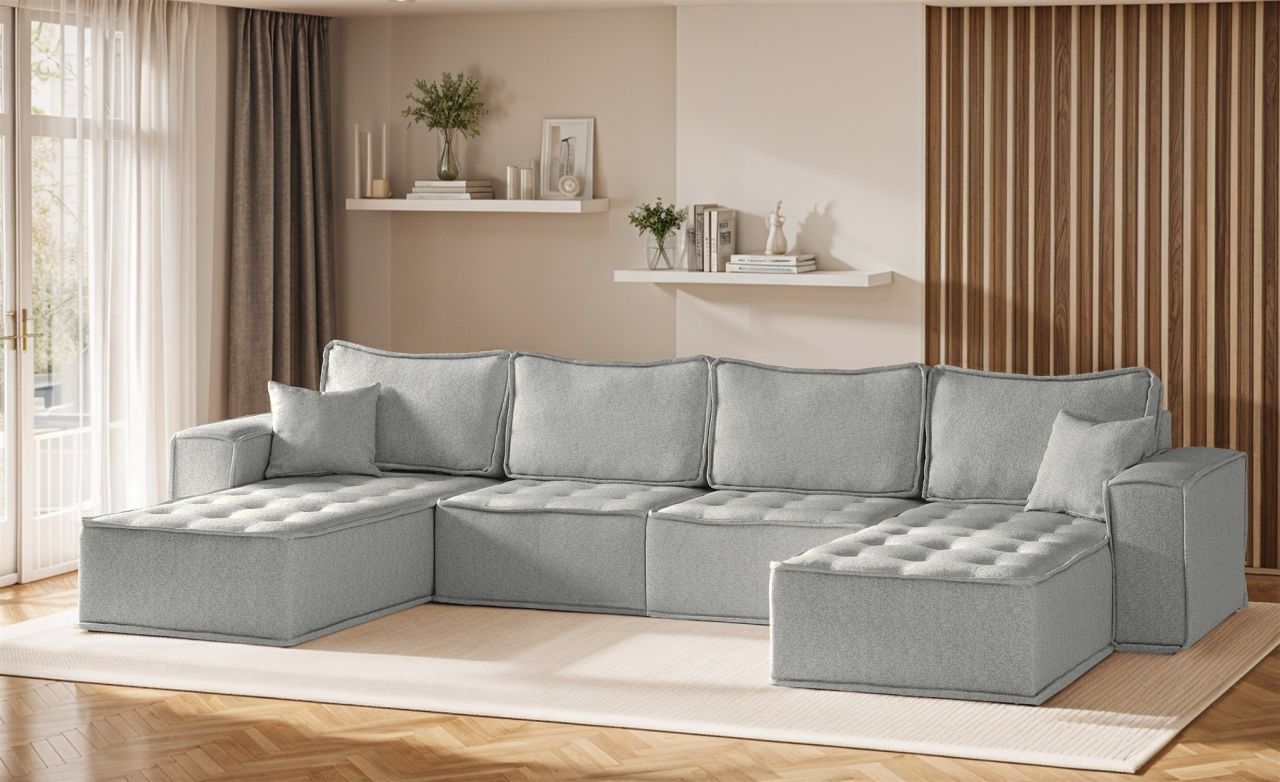 Wohnlandschaft Sofa U-Form Modulsofa-Set 4-teilig SANDE Stoff Alpine Hellgrau