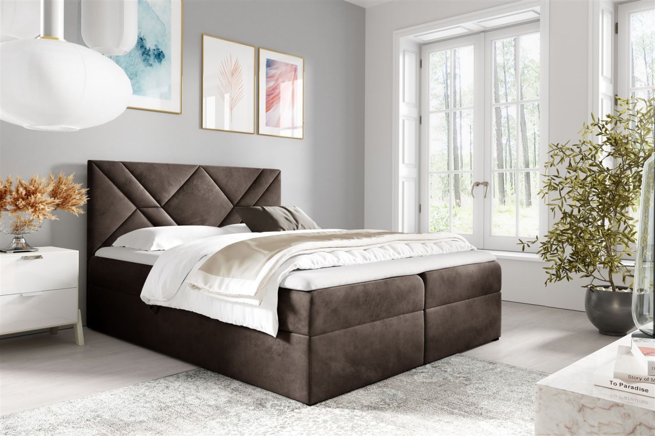 Boxspringbett Schlafzimmerbett 120x220cm LAZARO Nr.6 Braun inkl. Bettkasten