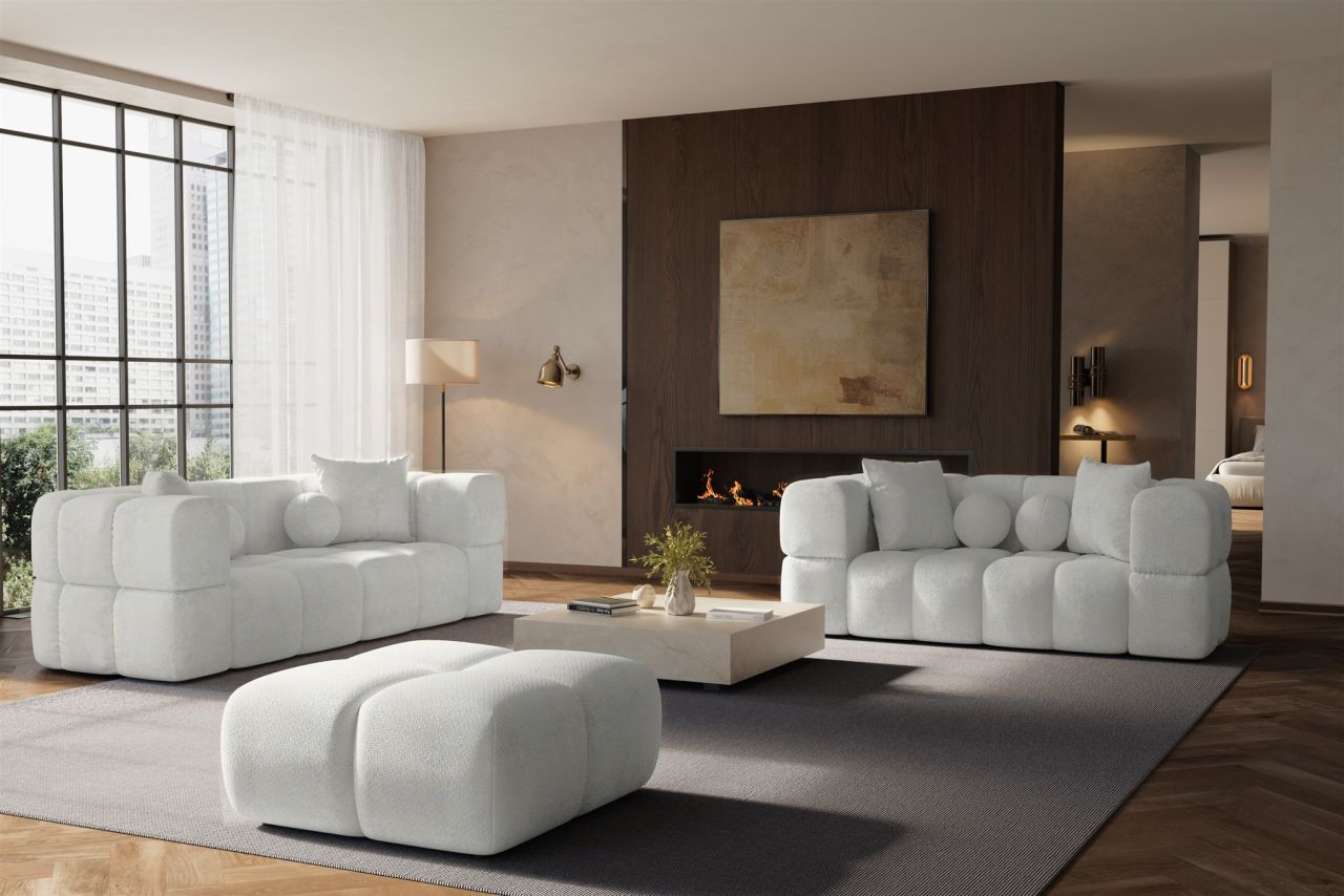 Sofaset Designersofas VEGA 3-2 inkl. Hocker in Stoff Egon Weiß