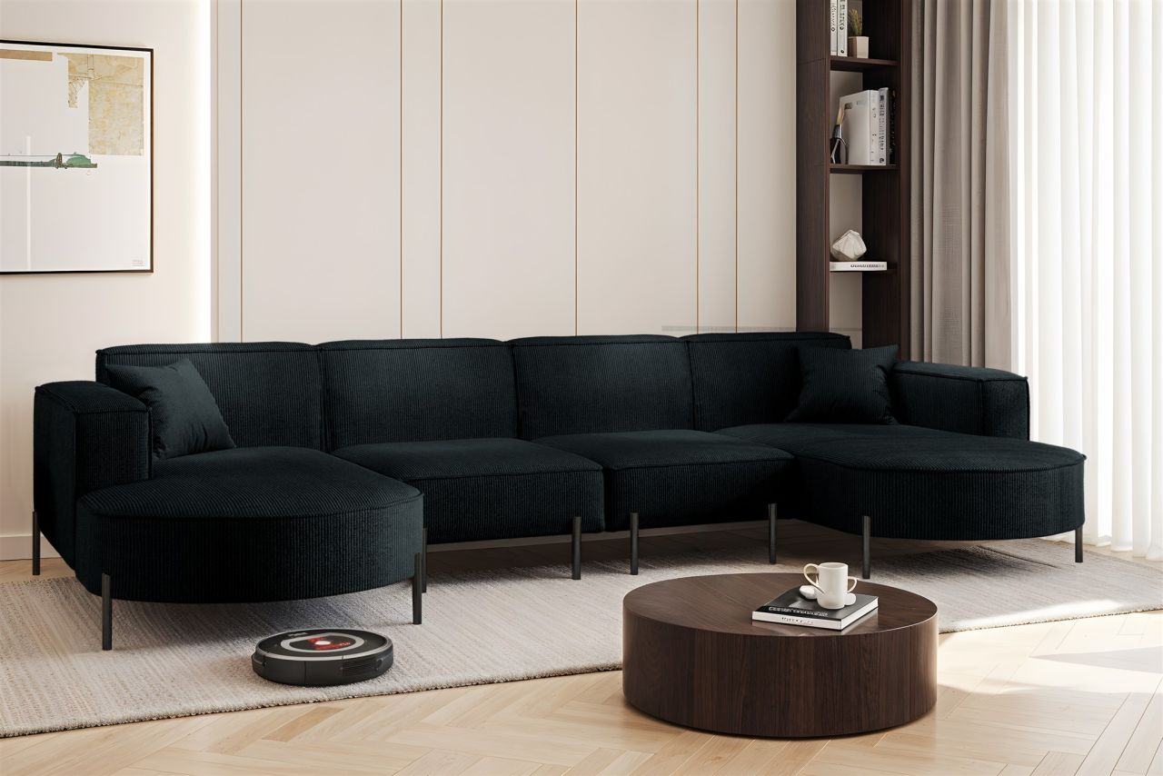Wohnlandschaft U-Form Sofa VALENCIA XL in Stoff Scala Schwarz