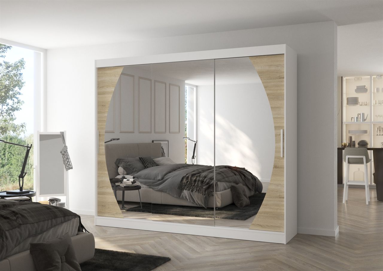 Schiebetürenschrank Schrank Nr.520 in Weiß- Sonoma Eiche Spiegel 250x215x58 cm