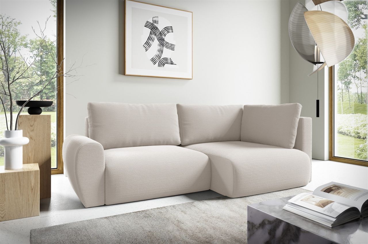 Ecksofa Schlafsofa GALAN MINI Stoff Poso Altweiß Ottomane Rechts