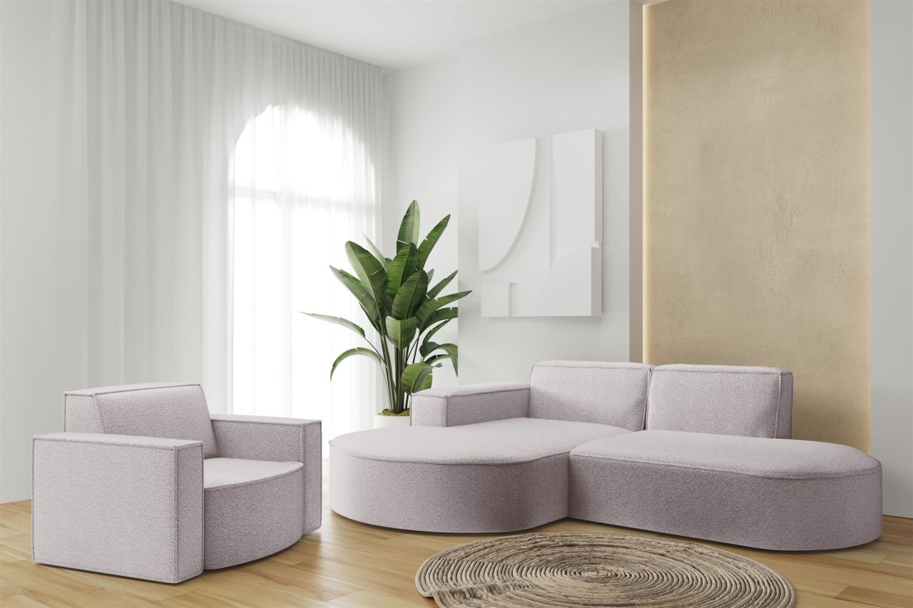 Sofa Set 2-teilig Sessel und Ecksofa PALMA XS Stoff Ascot Rose Ottomane Links