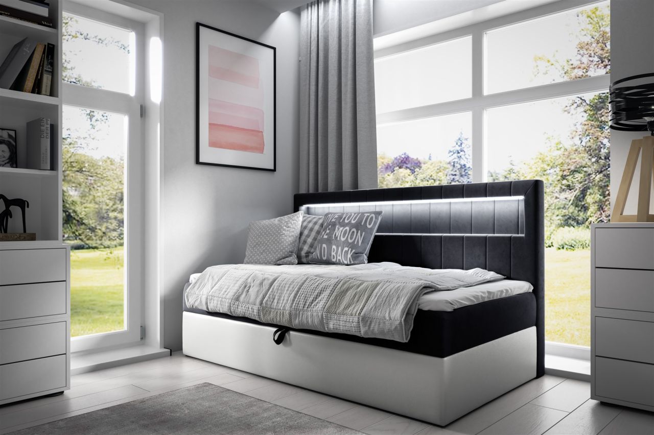 Boxspringbett Gästebett Kinderbett FABIAN Nr.2 80x200cm Weiss-Schwarz